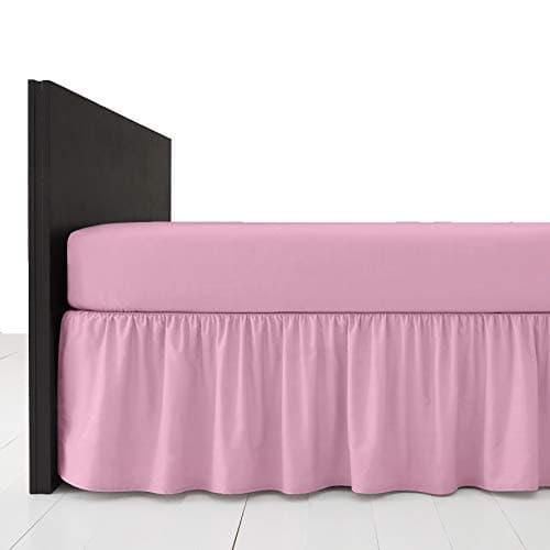 Image of AmigoZone Plain Pollycotton Frilled Bed Base Valance Sheet (Pink, Double)