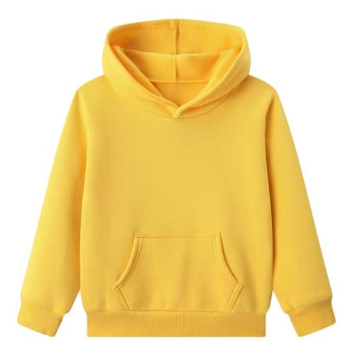 Image of Smazero Boys Girls Plain Yellow Hoodie Kids Pullover Sweatshirt Soft Fleece Lined Hooded Jumper Long Sleeve Casual Warm School PE Top for Children Age 4-5 Years