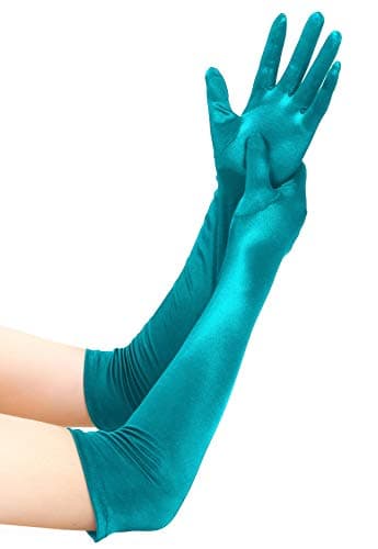 Image of EORUBE Long Opera 1920s Satin Gloves for Women Elbow Length Party Costume Gloves (Smooth 20.5" - Malachite)
