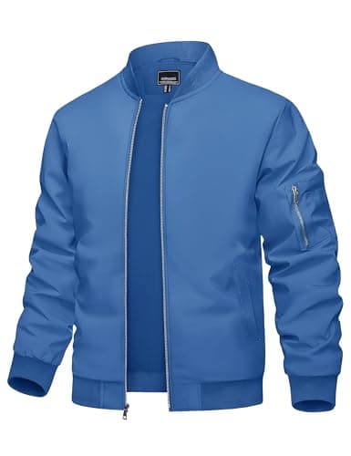 Image of TACVASEN Mens Coat Smart Casual Jackets Lightweight Full Zip Sports Baseball Hiking Walking Windbreaker Varsity Jacket Blue L