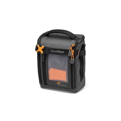 Image of Lowepro GearUp Creator Box Medium II, Mirrorless and DSLR Camera Bag, Camera Case with QuickDoor Access, Made with Recycled Fabric, Orange Padded Interior Dividers, Grey