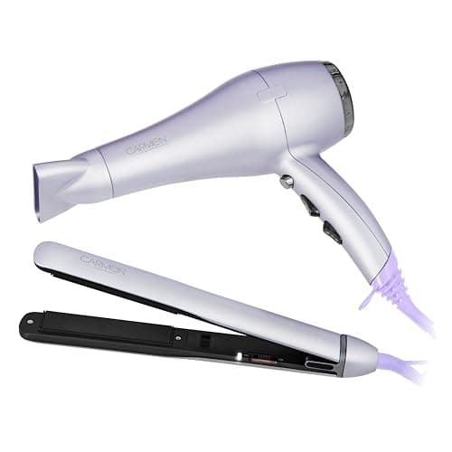 Image of Carmen Serenity Hair Dryer und Ceramic Hair Straightener Gift Set with 3 Heat und 2 Speed Settings, Purple, C181219PUR