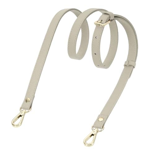 Image of sourcing map Genuine Leather Purse Strap, 41.7"-51.2" Adjustable Crossbody Replacement Straps 0.6" Width for Women Handbags Shoulder Bag (Grey, Gold Buckle)