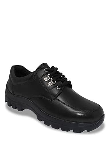 Image of Chums Men's Leather Wide Fit Walking Shoes, Lace Up, Cushioned Insole & Grip Sole for Supportive Everyday Comfort Black 9 UK