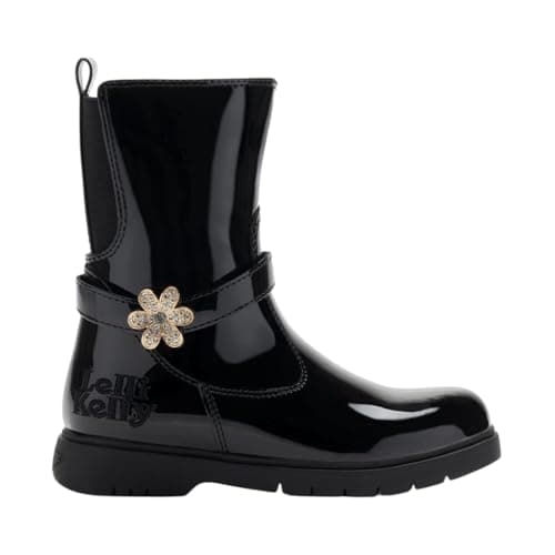 Image of Lelli Kelly LK4340 (NE01) Alyssa CVR Black Patent Diamante Flower Ankle Boots (Black, UK Footwear Size System, Big Kid, Women, Numeric, Medium, 3)