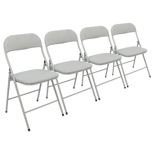 Image of Harbour Housewares Fabric Padded Folding Chairs - Grey - Set of 4 - Cushioned Foldable Chair with Metal Frame Fabric Upholstered Seat Folding Seats Indoor for Home, Dining, Office