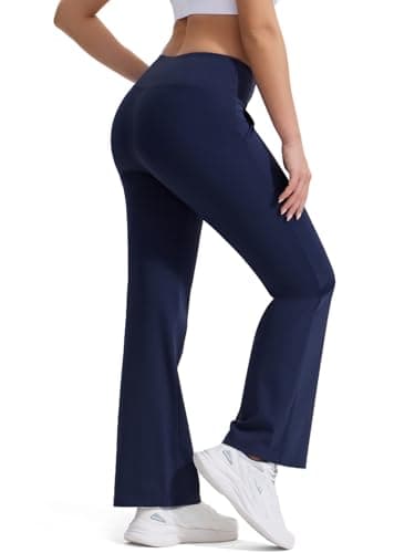 Image of ZENGVEE Bootcut Yoga Pants for Women with Pockets Flared Leggings High Waist Womens Trousers Tummy Control Workout Bootleg Work Pants,C9300-Navy-L