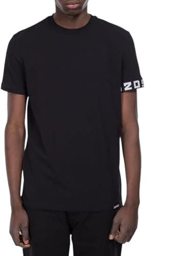 Image of DSQUARED2 Black Short Sleeve T-Shirt for Men and Women with Logo Sleeve, Black, XXL