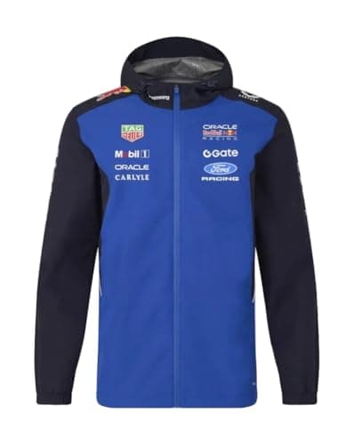 Image of Red Bull Racing F1 Team, Official Castore 2026 Merchandise, Water Resistant Full Zip Rain Jacket, Navy Blue and Racing Blue (UK, Alpha, L, Regular, Regular)