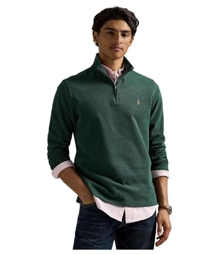 Image of Polo Ralph Lauren Men's Long Sleeve Fleece Quarter Zip Sweatshirt, Scotch Pine Heather, XL
