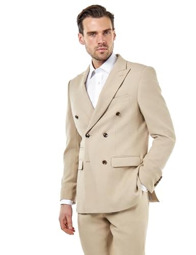Image of Xposed Mens Stone Double Breasted Suit Jacket Cream Honeycomb [BLZ-DB-ZAK-STONE-54UK/64EU]