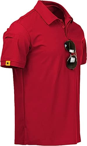 Image of JACKETOWN Mens Polo Shirt Short Sleeve Breathable Tennis Shirt Summer Polo Shirts for Men Button Front T-Shirts Casual Sport Shirt Basic Regular-Fit Shirt, 012-red