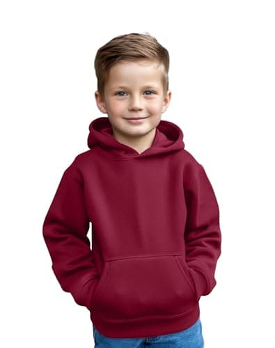 Image of Aykiz Kids Boys Girls Plain Pullover Hoodie, Sweatshirt, Fleece Hooded Jumper, PE School Jumper, Warm Coats Long Sleeve Top New Casual Fashion For Childrens Unisex Age 3-13 Years Maroon