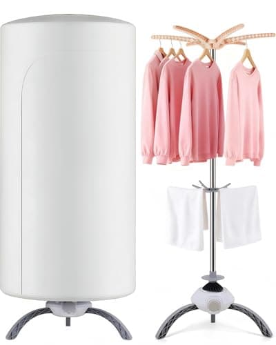 Image of Electric Clothes Dryer, Compact 2-Tier Portable Clothes Dryer, Drying Pod Indoor Heated with 900W Hot Air, 180min Timer, Heated Clothes Airer with Cover Stainless Steel for Laundry & Home UEMUSI