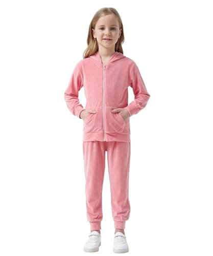 Image of Citridarll Girls Velour Tracksuits 2 Piece Fall Winter Outfits Little Kids Zip Up Hoodie and Jogger Sweatpant Sweatsuits Athletic Clothing Sets, 120, 4-5 Years, Pink