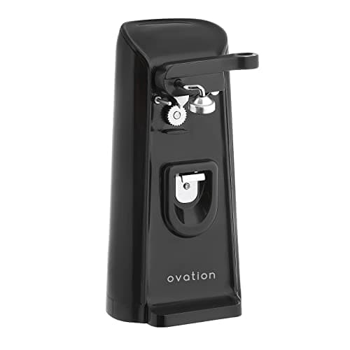 Image of Ovation 3-in-1 Electric 80W Can Opener, Bottle Opener Tin Opener and Knife Sharpener, Multi Function, Cord-Storage, Hands Free Operation, Easy Clean, Sleek Black & Chrome Design