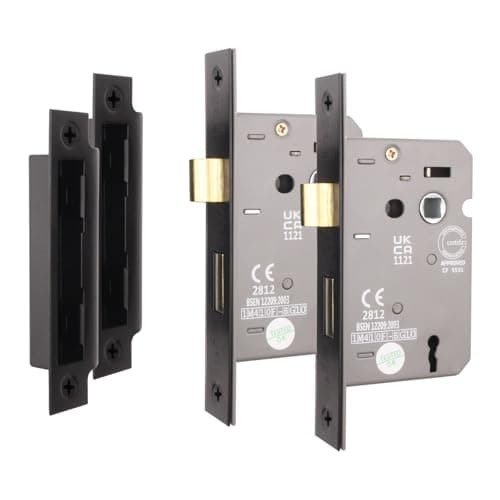 Image of EAI Matt Black Sashlock - Fire Rated & CE Approved Mortice Door Lock & Keys 64mm / 2.5 Inch - Pack of 2