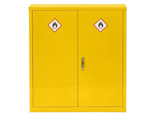 Image of The Workplace Depot Hazardous Storage Cabinet –Lockable Doors 30L Leakproof Sump – COSHH Compliant Chemical Safety Cabinet for Industrial Use (Yellow, 1000(H) x 918(W) x 470(D) mm)