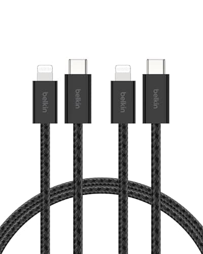 Image of Belkin 2-Pack Braided USB-C Cable with Lightning Connector 5ft - Soft, Flexible Fast-Charging Cable, Lightning Charger Cord for iPhone 14 & Earlier Series, iPad 9th Gen, & AirPods - Black