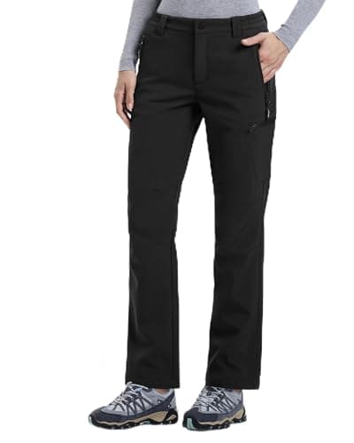Image of Outdoor Ventures Womens Winter Softshell Trousers Waterproof Pants Warm Fleece Lined Ski Snow Hiking Pants Black 29L*16