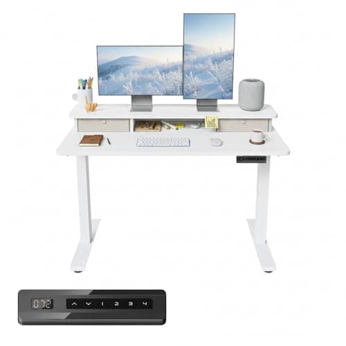 Image of FEZIBO Electric Standing desk with Height Adjustable desk, 120x60cm, with Double Storage Drawers, White