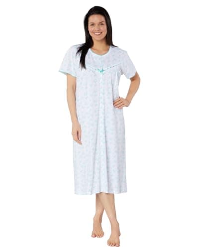 Image of Suzy & Me Ladies 100% Cotton Jersey Butterfly Print Button Through Coat Nightdress. Cerise, Navy Pink or Aqua. Sizes 8-10 12-14 16-18 20-22 24-26 (AQUA, 24-26)