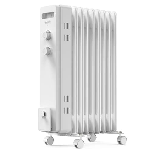 Image of VonHaus Oil Filled Radiator 9 Fin – Oil Heater Portable Electric Free Standing 2000W for Home, Office, Any Room – Adjustable Thermostat, 3 Heat Settings, 4x Wheels, 1.5m Power Cable – 2 Year Warranty