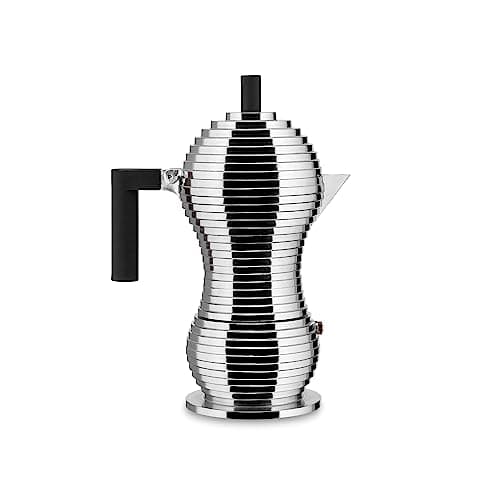 Image of Alessi MDL02/6 B Cast Aluminium Espresso Coffee Maker with a Polyamide Handle & Knob, Aluminium, black, 6 Cups