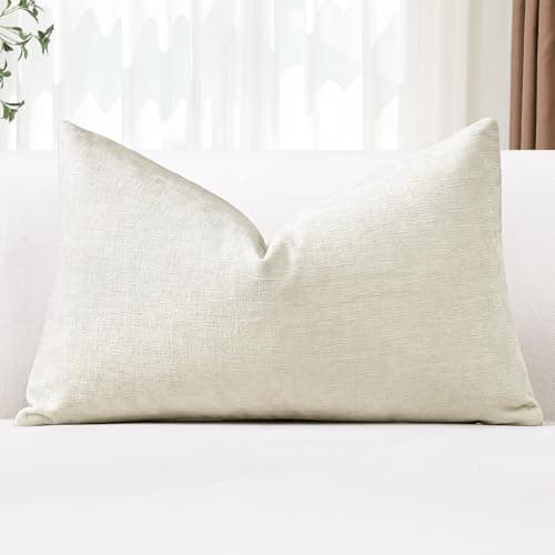 Image of JOTOM Chenille Cushion Covers 40x60 cm Soft Cream White Decorative Throw Pillow Covers 16x24 Inch Lumbar Cushion Case Solid Pillowcases for Couch Sofa Living Room Bed Home Decor (Cream White)