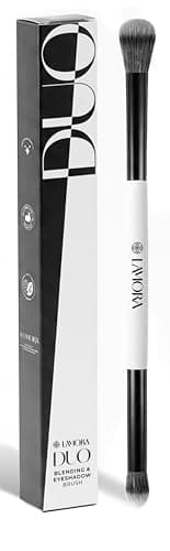 Image of Lamora Blending Eye + Liquid Eyeshadow Dual-Ended Makeup Brush - Precision Duo Blending Brush for Defining, Shading, Buffing Liquid and Cream Eye Shadow - Vegan, Cruelty-Free, Synthetic Bristles