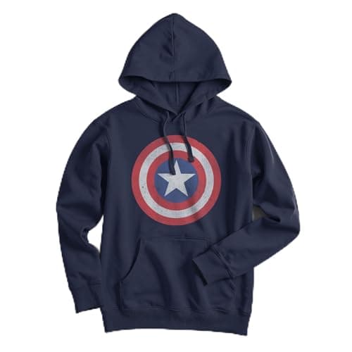 Image of Marvel Men's Captain America Classic Shield Pull Over Hoodie, Navy Blue, XL