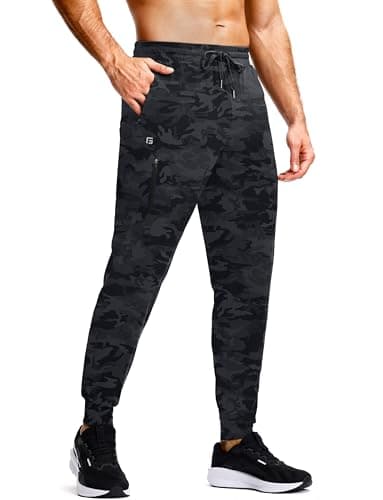 Image of Men's Athletic Joggers with Zipper Pockets Stretch Tapered Running Sweatpants Gym Jogging Workout Pants for Men, Camo Black, Small