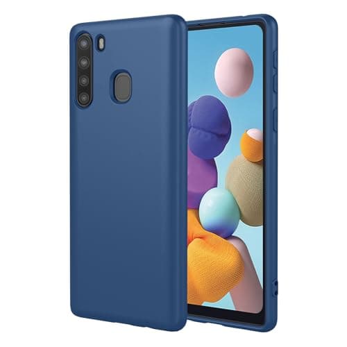 Image of OEURVQO Case for Samsung A21,Liquid Silicone Case,Anti-Scratch Soft Microfiber Lining,Full Body Protective Phone Cover for Samsung Galaxy A21,Blue