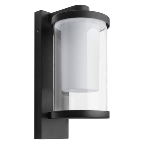 Image of Garden Outdoor LED Wall Lantern Opal Diffuser Black Porch Light Cylindrical Glass Lamp Shade 4w Warm White ZLC379