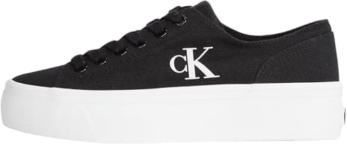 Image of Calvin Klein Women’s Low Top Vulcanised Flatform Trainers, Black (Black/Bright White), 4