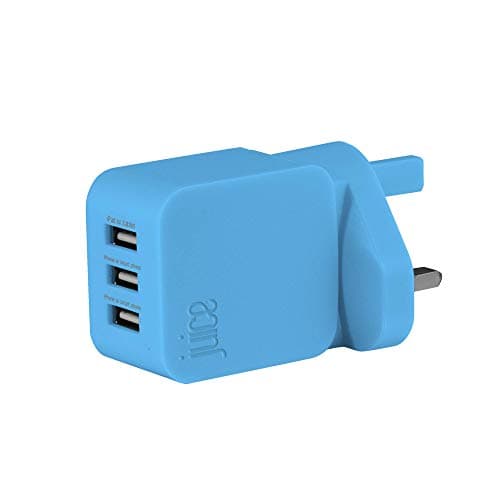 Image of Juice Triple USB port universal mains charger for use with Apple iPads, iPhones & other Smartphones & Devices, Aqua