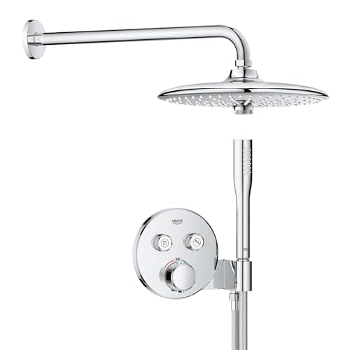 Image of GROHE Precision SmartControl – Concealed System with 2-Valve Thermostat (26 cm Overhead 3-Spray, Stick Hand Shower 1-Spray, 1.5 m Hose, Circular Trim), Chrome, 34878000