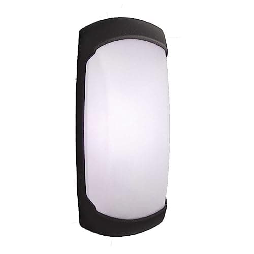 Image of Black Outdoor Modern Oval Curved Flush Bulkhead Wall Light with Opal Diffuser | 30cm Wide | IP66 Rated | 1 x ES E27 Lamp Bulb Required | Garden - Patio - Security | Polycarbonate Resin Coastal
