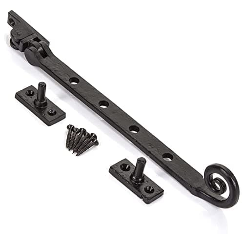 Image of Black Monkey Tail Windows Stay 10 Inch Curly Tail Casement Stay Vintage Monkey Tail Window Catch Gothic Window Adjuster Ornate Black Window Stay/Arm Stay Pack of 1.