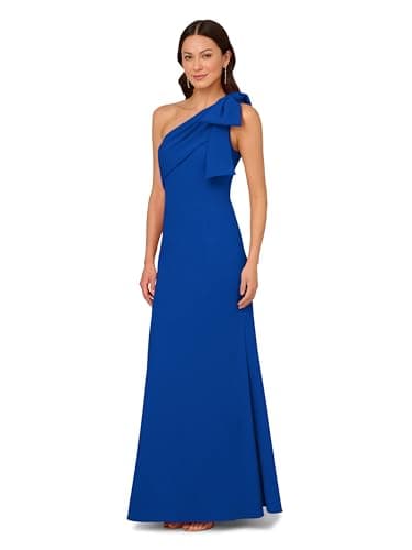 Image of Adrianna Papell Women's Stretch Crepe Long Dress, Violet Cobalt, 20