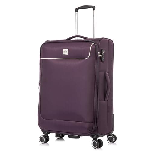 Image of ATX Luggage Medium Suitcase Expandable Soft Shell Durable Lightweight Hold Check in Trolley Case Bag with 4 Wheels Built-in TSA Lock (Plum/Beige, 73 Liter)