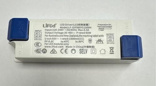 Image of 60W Flicker-Free LED Driver Replacement for LED Ceiling Panel Lights, 1500mA Constant Current Power Supply, 220-240V Input, 30-40V Output, CE Certified for Office, Kitchen & Commercial Lighting