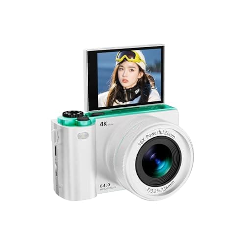 Image of Andoer 64MP Digital Camera, Compact Camera 16X Optical Zoom 2.8 Inch IPS Screen MP3, Self-Timer Gust Wide Viewing Angles Photo Camera for Concerts, Life - White