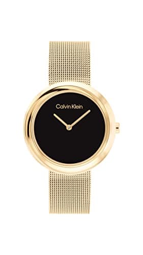 Image of Calvin Klein Analogue Quartz Watch for Women Twisted Bezel Collection with Gold Colored Stainless Steel Mesh Bracelet - 25200012