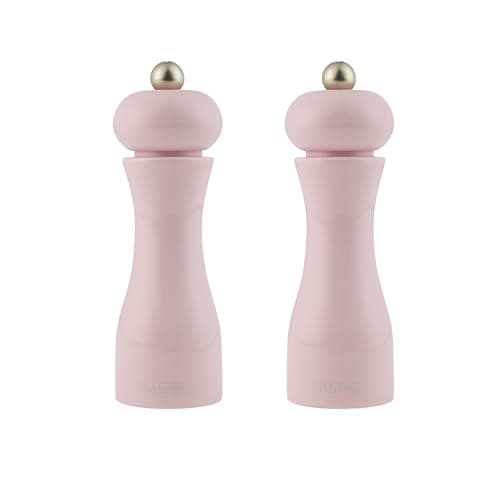 Image of Salter Retro 18.5 cm Seasoning Mill Set of 2 – Salt & Pepper Grinders, Ceramic Grind Mechanism, Adjustable Coarseness, Acrylic Body, Vintage Design, Pink