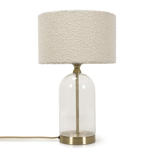 Image of ValueLights | Glass and Gold Metal Table Lamp with a Cream Boucle Lampshade | Table Lamps, Home Décor & Improvement Essential | Includes 4W LED Bulb [3000K Warm White]