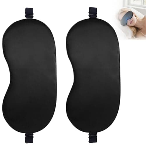 Image of Sleep Mask, 2 Pack 100% Real Natural Pure Silk Eye Masks with Adjustable Strap for Sleeping, Mulberry Silk Eye Sleep Shade Cover, Block Light Reduces Puffy Eyes Traveling Gifts (Blaci&Black)
