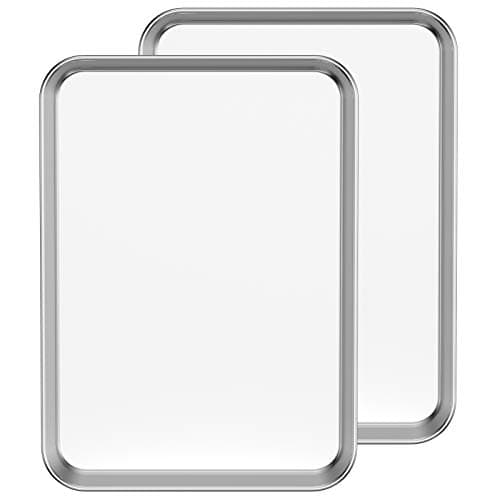 Image of Estmoon Baking Tray Set of 2, Stainless Steel Oven Sheet Set 31.5 x 24.5x 2.5 cm, Non Stick Cookie Sheet for Baking and Roasting, Non Toxic and Dishwasher Safe, Silver
