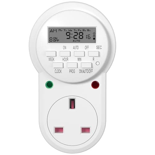 Image of HBN Weekly Programmable Electronic Digital Mains Plug-in Timer Socket with LCD Display 24 Hours / 7 Day with 9 On-Off Programs, (13A/3120W,1 Pack)