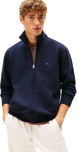Image of Tommy Hilfiger Men ESSENTIAL FLEECE STAND COLLAR MW0MW41759 Zip Through Sweatshirt, BLUE, M